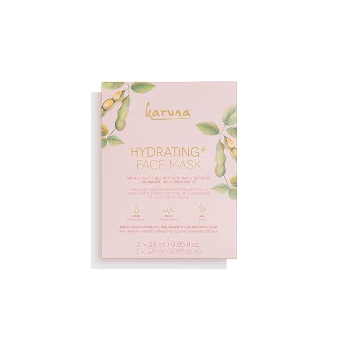 Karuna Skin - Hydrating+ Facial Mask for Well-Moisturized & Hydrated Skin, Glow-Enhancing Facial Skin Care Products, Hydrating Face Masks with Natto, Niacinamide & Sodium Lactate, 1 Pack