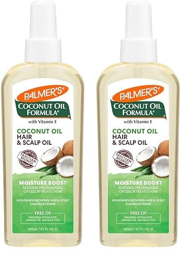 Palmer's Coconut Oil Moisture Boost, Restorative Hair and Scalp Oil Spray, Lasting Hydration and Shine for Dry or Damaged Hair, Promotes Scalp Health, 5.1 Oz (Pack of 2)