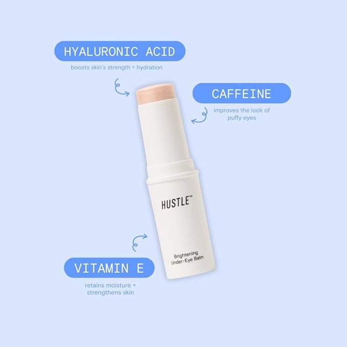 Hustle Beauty Brightening Under-Eye Balm – Instant Cooling, Caffeine-Infused, Hydrating Eye Balm for Puffiness, Dark Circles, and a Refreshed Glow, For All Skin Types