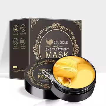 24K Gold Under Eye Treatment Mask, Dark Circle and Anti-Wrinkle, Hydrating eye mask, Puffiness & Eye Care, Collagen,Hyaluronic Acid & Castor Oil, 60 Pieces (Black 24K)