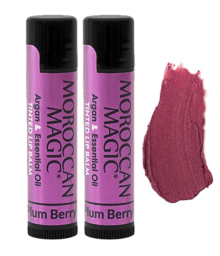 Moroccan Magic Plum Berry Tinted Lip Balm | Made with Natural Cold Pressed Argan and Essential Oils | Lip Balm | Smooth Application | Non-Toxic, Cruelty Free | 2 Pack