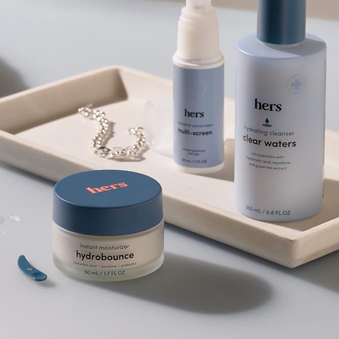 hers Hydrobounce Instant Moisturizer 2 Pack & Triple Plump Hyaluronic Serum 2 Pack Bundle - Face Moisturizer with Squalane - Anti Aging Serum with Hyaluronic Acid - 4 Units Total