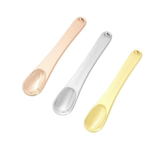 Honkenda 3 Pcs Metal Makeup Spatula Spoon, Reusable Mini Cosmetic Beauty Scoop for Facial Cream, Lotions, Moisturizers, Face Mask (Gold, Silver, Rose Gold)