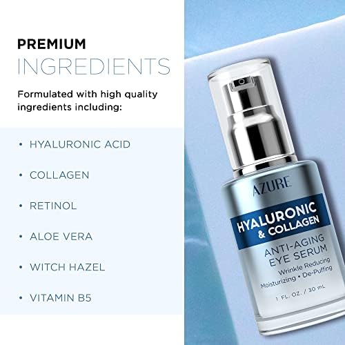 AZURE Hyaluronic & Collagen Anti Aging Eye Serum - Moisturizing, Replenishing & De-Puffing | Reduces Wrinkles, Fine Lines & Under Eye Bags | Locks In Moisture Hydrating Skin | - Pack of 2
