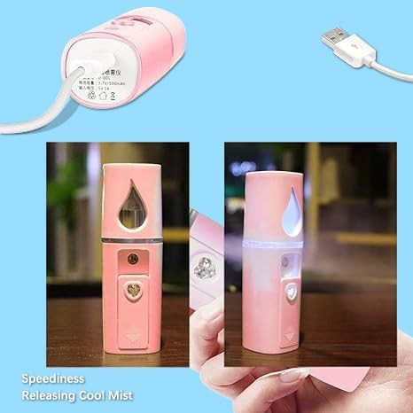 4 Pack Handheld Personal Diffuser Portable Facial Spray Steamer Mist Spray Cleaning Pores Water SPA Moisturizing Hydrating Face Sprayer, USB Rechargeable Mini Beauty Device - Pink and White