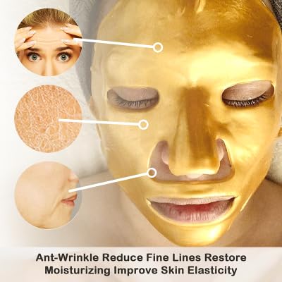 24K Gold Rejuvenating Hydro Collagen Facial Mask for Skin Care (5pcs), Anti Aging, Collagen Moisturizing Sheet Mask Brightening, Moisturizing, Hydrating Mask to Reduce Fine Lines & Wrinkles