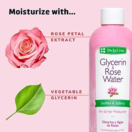 De La Cruz Rose Water and Glycerin for Face - Rosewater Facial Toner and Moisturizer for Skin and Hair 8 fl oz (236 mL) - 12 Bottles