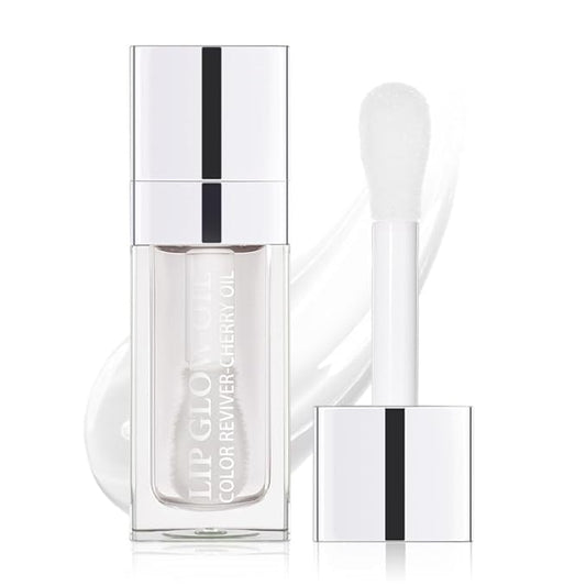 Plumping Lip Oil, Hydrating Gloss Tinted Lip Balm Transparent Lip Care, Big Brush Head Glitter Shine, Long Lasting Nourishing Non-sticky Fresh Texture(CLEAR)