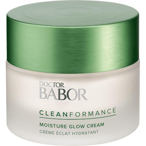 BABOR CLEANFORMANCE Moisture Glow Cream, Travel Daily Moisturizer with Light-Reflecting Pigments, Instant Glow and Hydration, Prebiotics & Probiotics Facial Cream, Radiant Even Complexion, 0.5 oz