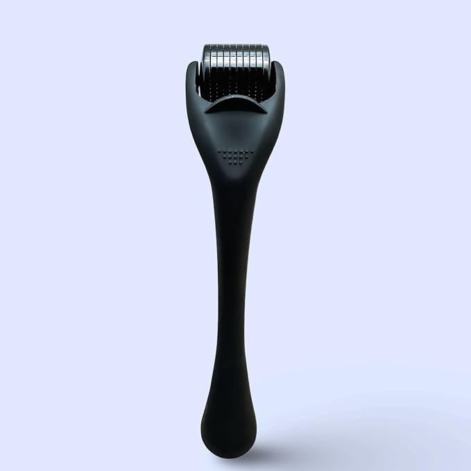 Derma Roller Microneedling Roller, 0.25mm Stainless Steel, Roller for Face, Beard, Scalp hair growth, Body, Microneedle Derm Stamp with Storage Case | For Women and Men | (Matte Black)