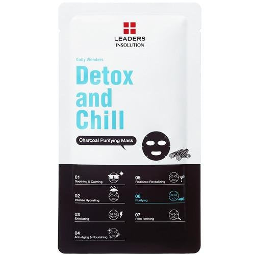 Leaders Insolution Daily Wonders Detox and Chill Facial Mask Sheet Activated Charcoal Purifying Pore Minimizing Exfoliating Dead Skin Korean Skincare (10 Sheets)