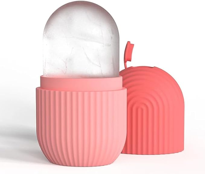 Facial Beauty Ice Roller Silicone Container, Skin Care Ice Massager for Firming and Beautiful Skin. (Pink)