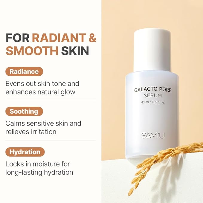 SAM'U Galacto Pore Serum – Pore Tightening Serum with Galactomyces For Glass Skin – Korean Skin Care, Tightening & Hydrating with AHA, PHA, BHA, Suitable for Acne-Prone Skin – 1.4 Fl. Oz