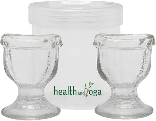 HealthAndYoga™ ChillEyes Transparent Glass Eye Wash Cup - Effective Eye Rinse and Cleansing – Eco-Friendly, Non-Reactive, Safe and Comfortable (Clear - Set of 2)