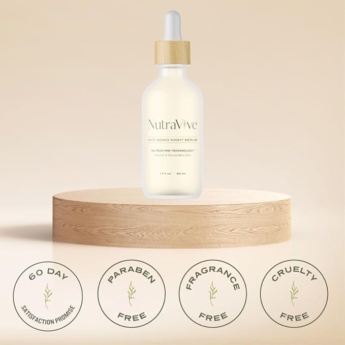 NutraVive Anti-Aging Night Serum – Tightening, Nourishing & Hydrating Face & Neck Serum, 1.7 Fl Oz – Overnight Skin Care Treatment for Fine Lines & Wrinkles – Collagen Boosting Facial Serum