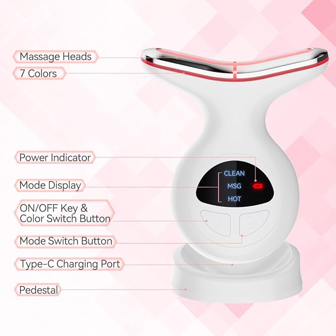 Face Neck Massager, 7-in-1 Face Sculpting Tool, Facial Massager for Skin Care, Face Massager with Vibration（White）