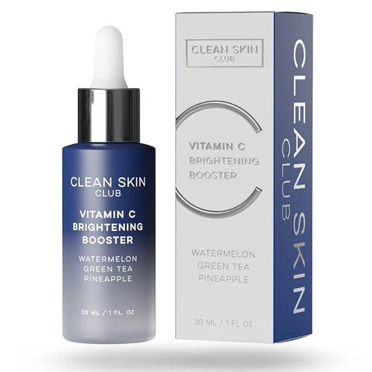 Clean Skin Club Vitamin C Serum & Brightening Booster, Vitamins A, E, D & K, Anti Aging Collagen Clear Facial Care, Glow, Acne, Scars, Sun Damage, Wrinkles, Age, Dark Spot Corrector Recipe