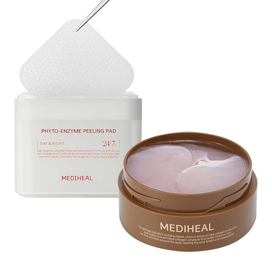 Mediheal Retinol Collagen Under Eye Patches & Phyto Enzyme Peeling Pad for Daily Gentle Exfoliation
