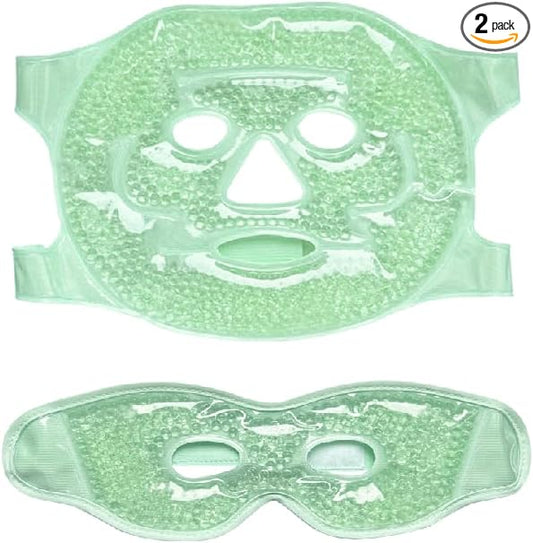 2 PCS Gel Mask,Reusable,Face & Eye Mask with Hole,Dark Circles,Dry Eyes,DeepSleep,Headaches,Puffiness,Stress,migraines,Eye Bags.Allergies,Sinus discomfort,migraines (02-Green)
