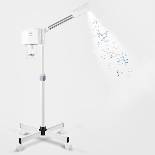 Professional Facial Steamer, Hot Mist Spray, Vaporizador Facial Steamer for Esthetician, Height Adjustable, SPA at Home, White