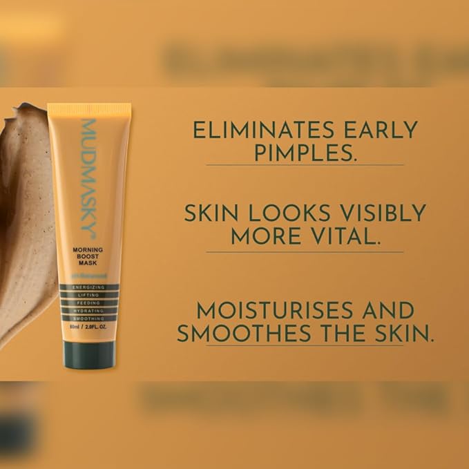 MUDMASKY Morning Boost Mask 60ml – Energizing Clay Face Mask for Beauty & Skin Care, Hydrating & Lifting with Coffee, Moroccan Lava Clay, Indonesian Flowers – Moisturizing & Smoothing