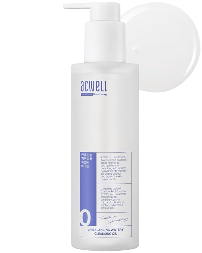 ACWELL pH Balancing Watery Cleansing Oil Facial Cleanser 6.76 fl.oz. - Makeup Cleansing Water Oil for Sensitive Skin, Lightweight Watery Oil Formula, Tea Tree Leaf Extract, Gentle Blackhead Cleanser