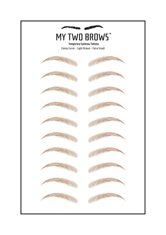(10 pairs) Light Brown Temporary Eyebrow Tattoo - Extra Small Size - Waterproof & Smudgeproof - Classy Curve Style Eyebrow Stickers - Sheet Lasts up to 30 Days - Won't Work on Existing Brows