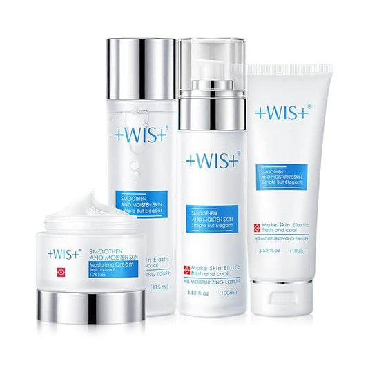 '+WIS+ Moisturizing 4-Piece Skin Care Set - with Facial Cleanser, Toner, Lotion, Cream for for Cleansing, Hydration, Repair and Anti Aging