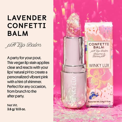 Winky Lux Lavender & Rainbow Glitter Confetti Balm - Hydrating ph Lip Balm, Natural Pink Tint with pH Color Changing, Moisturize & Soften Lips While Leaving Sheer Pink Tint, with Vanilla Scent