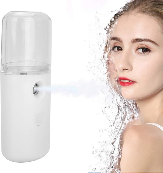 30ml Mini Nano Facial Mister Sprayer, USB Handy Cool Face Care Mist Sprayer Steamer for Hydrating Moisturizing (White)