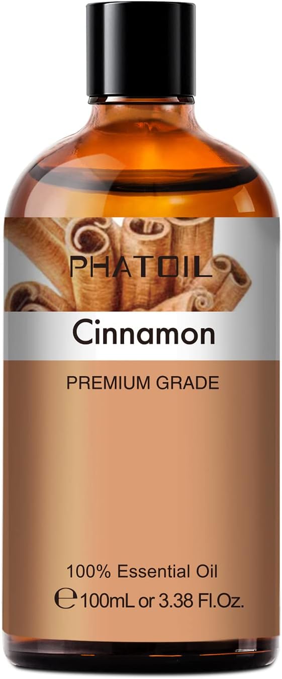 100ML Cinnamon Essential Oil, Huge 3.38fl.oz Bottle Cinnamon Oil, Aromatherapy Oils for Diffuser, Humidifier, DIY, Essential Oil Singles