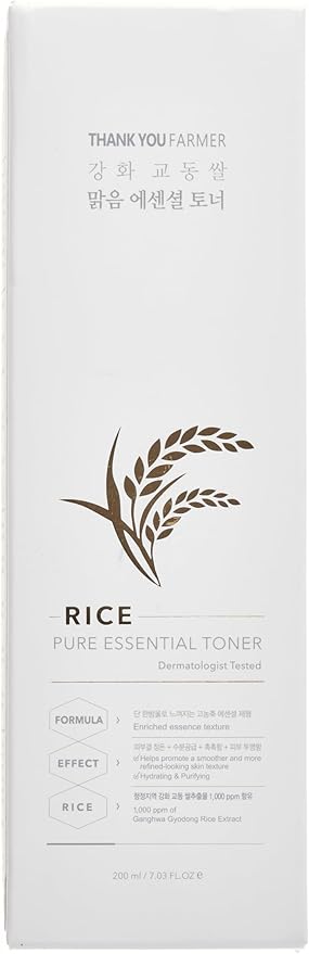 THANKYOU FARMER Rice Pure Toner – Hydrating K-Beauty Face Milk with Niacinamide & Centella – Vegan Korean Skincare for Men & Women, All Ages – Natural Toner for Dry, Sensitive Skin (7.03 oz)