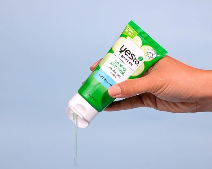 Yes To Cucumbers Sensitive Skin Set – Cooling Jelly Mask, Depuffing Under Eye Masks, Two-Step Eye Kit,