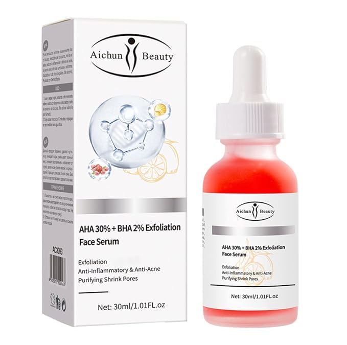 AICHUN BEAUTY Face Serum Eye Essence Anti-Wrinkles Anti-Acne Oil-Control Anti-Freckle Refreshing Moisturizing Purifying Shrink Pores 30ml 1.01FL.oz (AHA 30% + BHA 2% Exfoliation Face Serum)