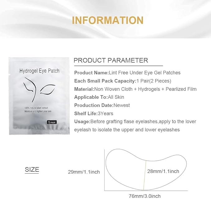 Eyelash Extension Gel Patches Kit Under Eye Gel Pads Eyelash Extension Pads Lint Free False Eyelash Lash Extension Makeup Eye Gel Patches (100Pack)