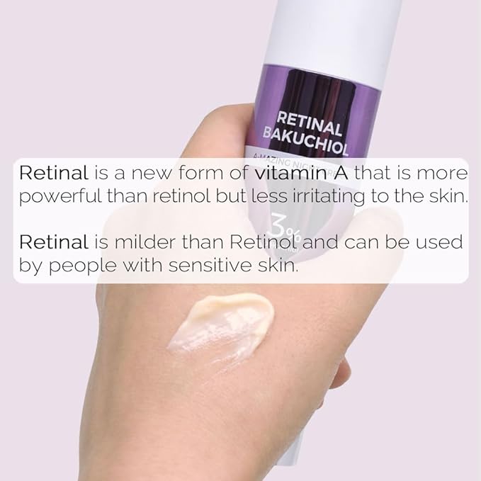Retinal Bakuchiol At-home Night Cream Moisturizer for Face | Helps to reduce Wrinkles & Fine lines, Elasticity, Tone-up, Anti-aging, Centella Asiatica Extract 30%, Retinal 1,000 ppm (50g)
