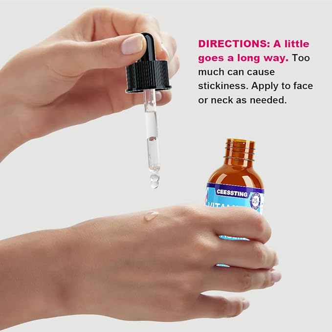 Ceessting Vitamin C Serum for Face - Anti-Aging Facial Serum with Hyaluronic Acid and Vitamin E - Improves Skin Texture, Glow and Elasticity - Reduces Wrinkles, Fine Lines and Dark Spots - 1 oz