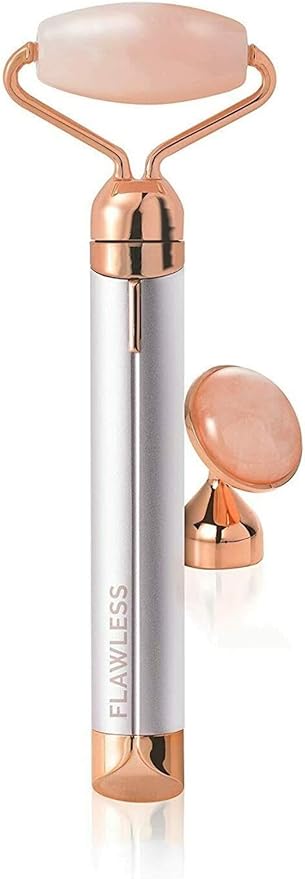 Finishing Touch Flawless Contour Vibrating Facial Roller & Massager, Rose Quartz