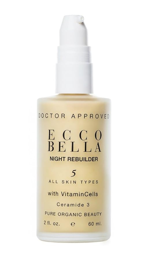 Ecco Bella Plant Based Rebuilder Night Cream - All Natural Anti-Aging Moisturizer for Face with Hyaluronic Acid, Vitamin C & Vitamin E - 2oz