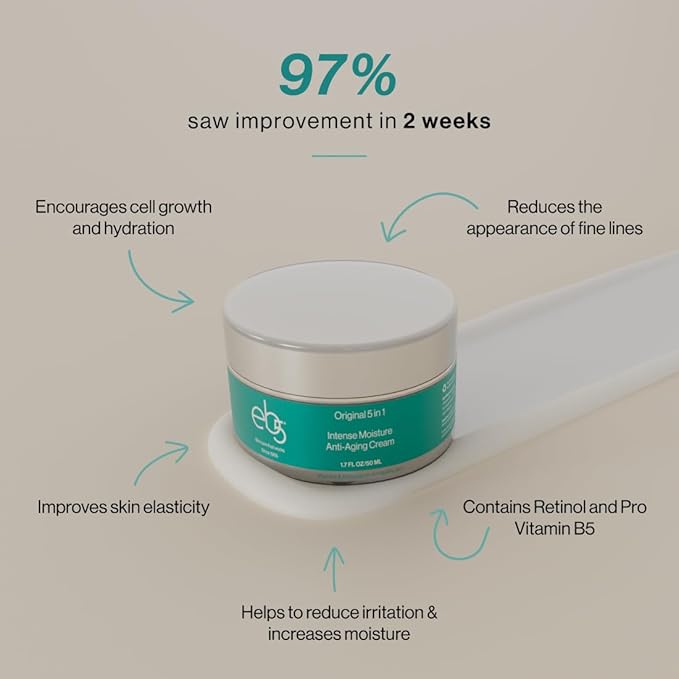 eb5 Intense Moisture Anti Aging Moisturizer Face & Neck Cream- Tone Tighten Skin with Retinol, Fade Fine Lines & Wrinkles with Vitamin E, A & B5-1.7oz.