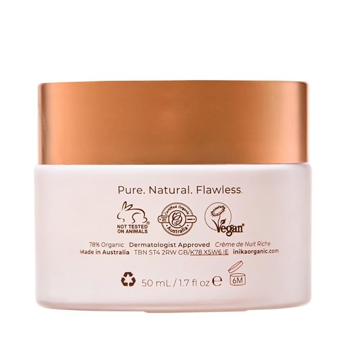 INIKA Organic Phytofuse Renew™ Rich Night Cream | Extra rich, nutritive night cream that deeply hydrates and rejuventates. Vegan and Organic Ingredients