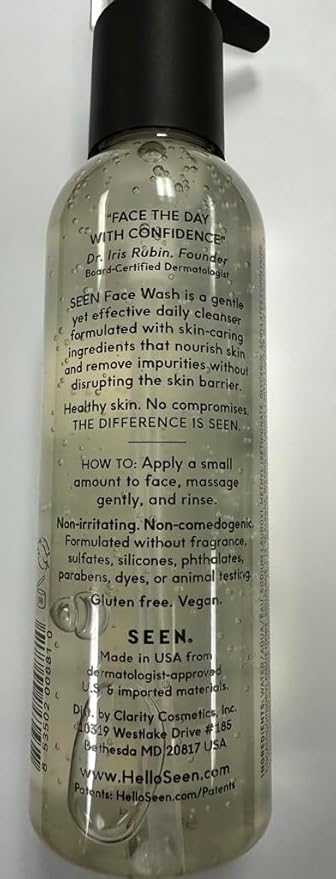 SEEN Face Wash, Fragrance Free -Non-Comedogenic & Non-Irritating Face Wash- Dermatologist-Developed - Safe for Sensitive, Eczema & Acne Prone Skin