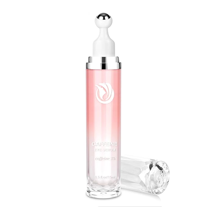 5% Caffeine Eye Serum, Cream with 360°Massage Ball for Dark Circles, Puffiness and Fine Lines, 0.5 fl.oz Under Eye Roller Cream, Efficient in Firming Eyelids
