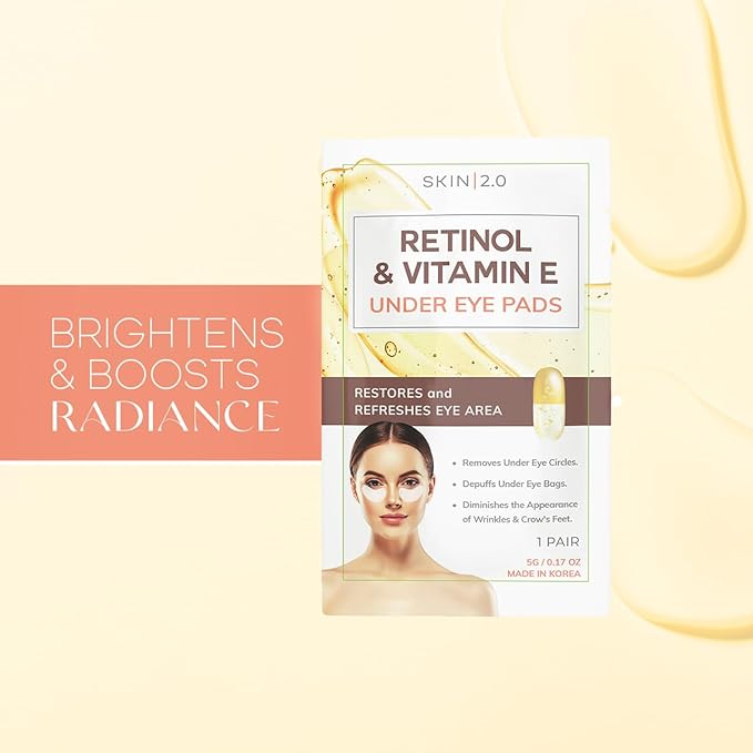 Retinol & Vitamin E Under Eye Patches - Dermatologist Tested - Anti-Aging - Depuffing, Reduce Fine Lines & Wrinkles, Dark Circles - Natural Ingredients - Korean Skin Care - All Skin Types - 5 Pairs