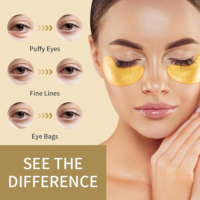 30 Pairs 24K Gold Eye Masks, Crystal Collagen Gel Eye Patches for Puffy Eyes, Reducing Fine Lines, Eye Bags, Moisturizing Cooling Skin Care Pads for Puffiness & Dark Circleseye Patches