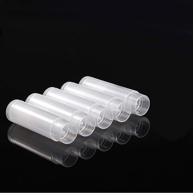 100 Sets Empty Lip Balm Tubes Bulk Round with Caps for DIY Lipstick Homemade, 3/16 OZ (5.5 ML), Clear, BPA Free, 100 Tubes and Caps