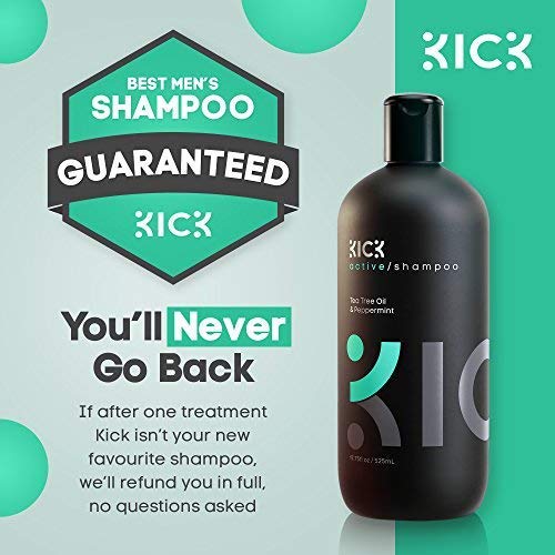 Kick Mens Shampoo - Peppermint & Tea Tree for Oil Control - Sulfate-Free, Refreshing Formula - Anti-Dandruff and Scalp Soothing - Shampoo for Oily Hair - Cruelty-Free - 17oz