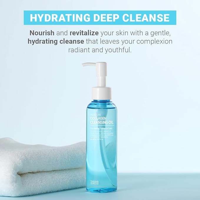tenzero Moisture Collagen Cleansing Oil 5.07 fl oz (150ml), Hydrating, Daily Makeup Blackhead Remover for Face, Pore Control Cleansing Oil, Korean Skincare, Double Cleansing