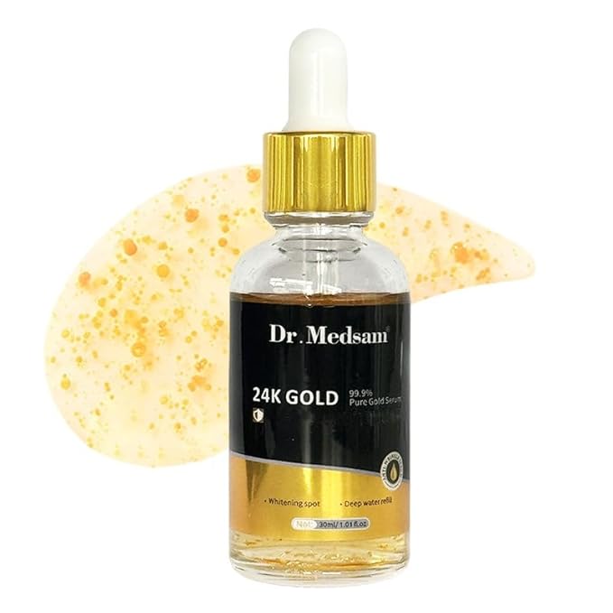 Dr.Medsam 24K Gold Serum, 99.9% Pure Gold Anti Aging Moisturizer with Hyaluronic Acid Niacinamide Deep Hydration and Firming Skin Care Glow Serum 30ML/1.01 Oz