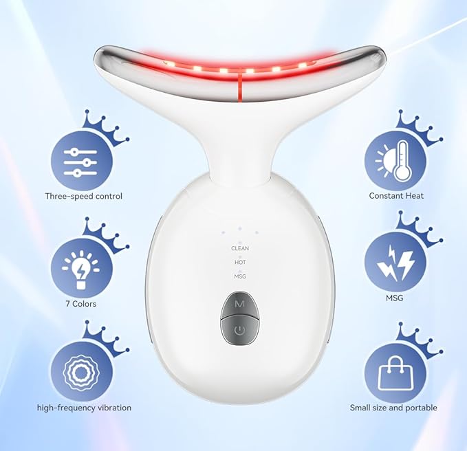 Face and Neck Massager, 7 Colors Face Sculpting Tool，Face Lift Device for Skin Care，at-Home Face Tool with Vibration and Thermal (White)